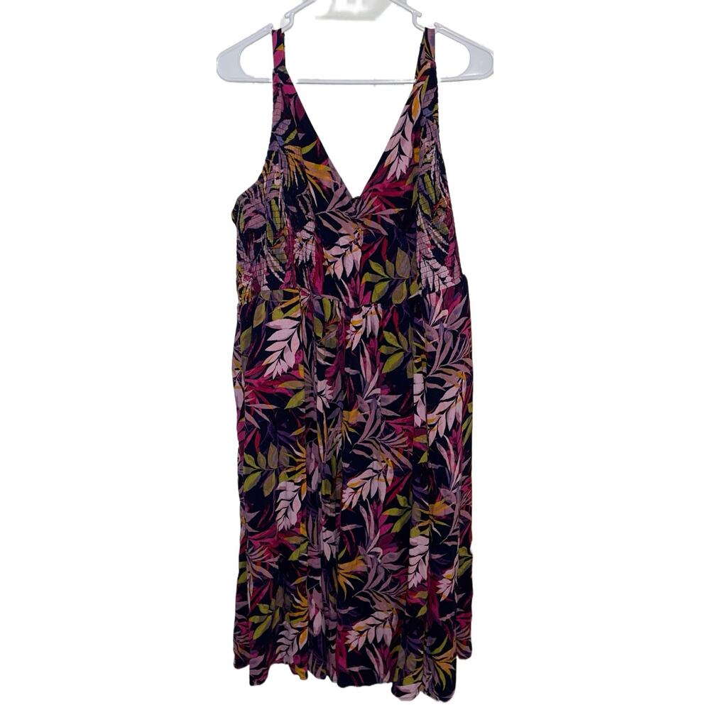 Torrid Navy Leaf Midi Tropical Print Dress Size 4